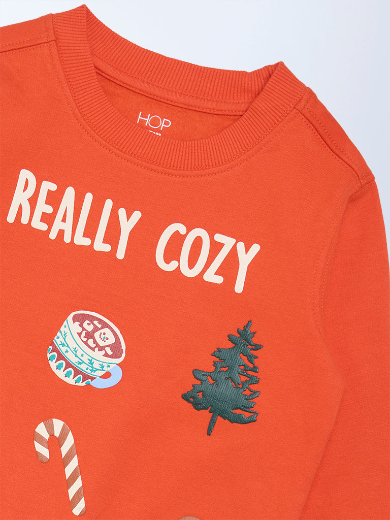 HOP Kids Boys Orange Festive-Themed Cotton-Blend Sweatshirt