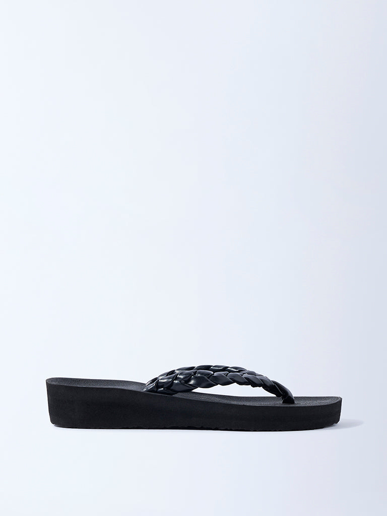 LUNA BLU Black Braided Comfort Flip-Flops