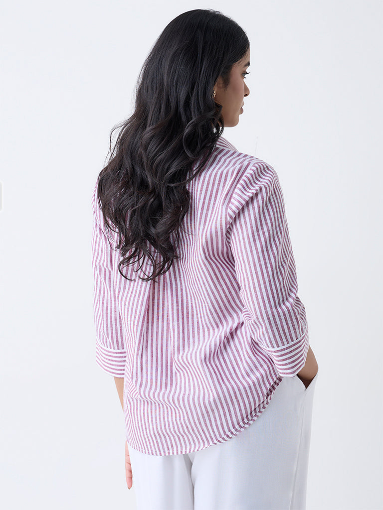Gia Plum Striped Cotton-Blend Shirt