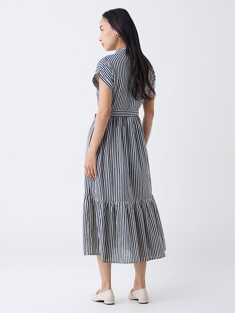 LOV Navy Striped Shirt Dress with Belt