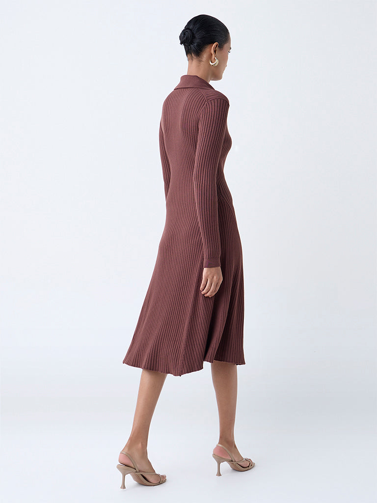 Wardrobe Brown Ribbed Shirt Dress