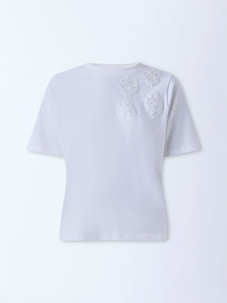 Wardrobe White Floral Embroidered T-Shirt