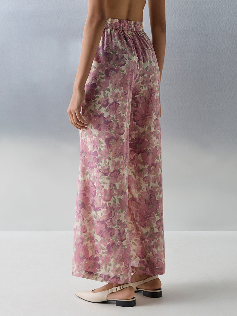 Zuba Pink Floral Detailed Palazzos