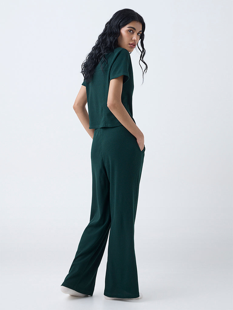 Superstar Green Waffle-Textured High-Rise Pants