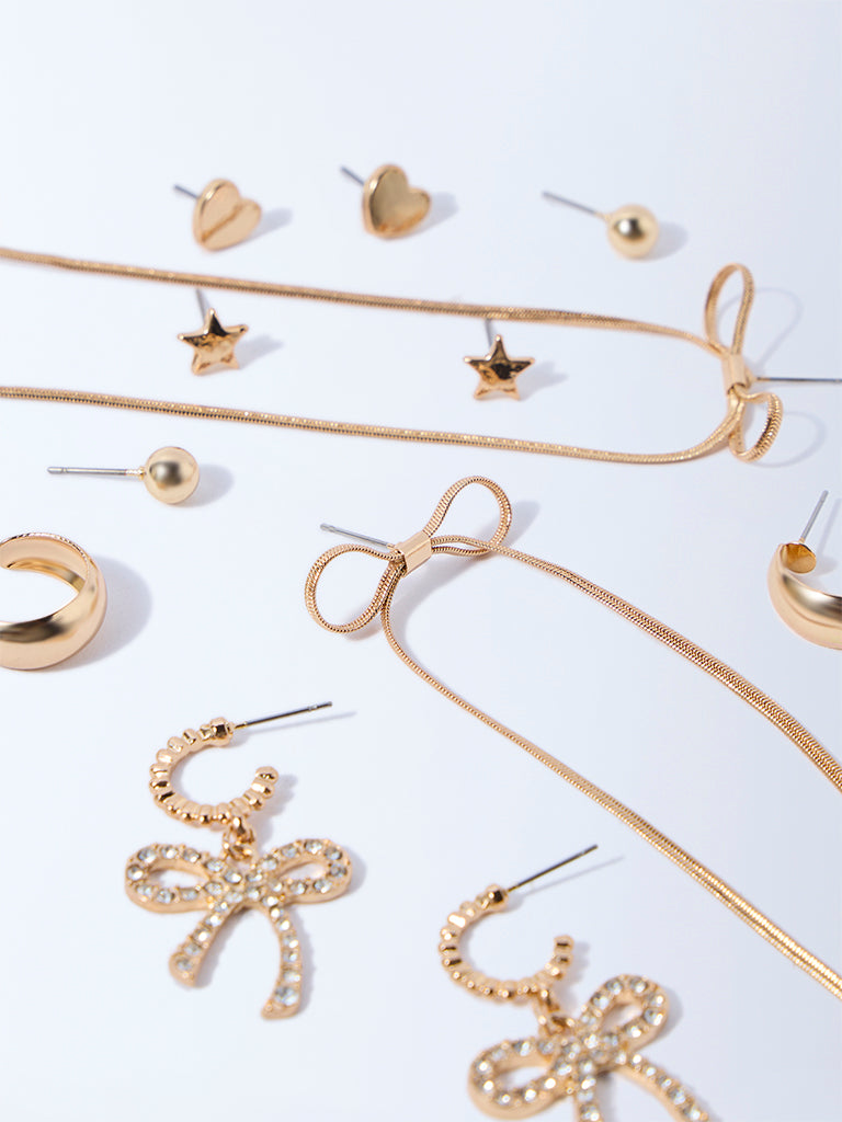 Westside Accessories Gold Bow and Hearts Earrings - Pack of 6