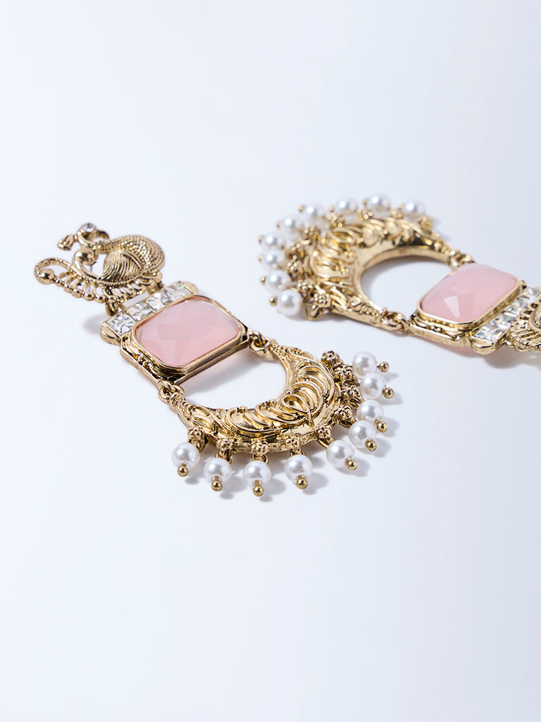 Westside Accessories Gold and Pink Pearlescent Dangler Earrings