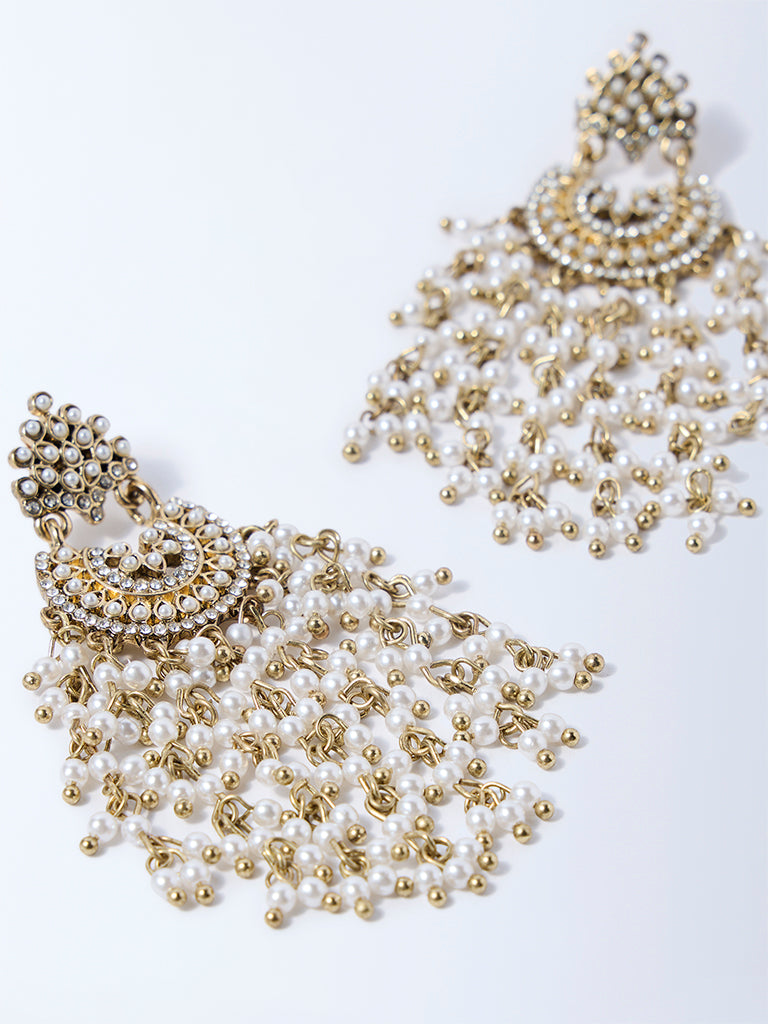 Westside Accessories Gold and White Pearlescent Jhumka Earrings