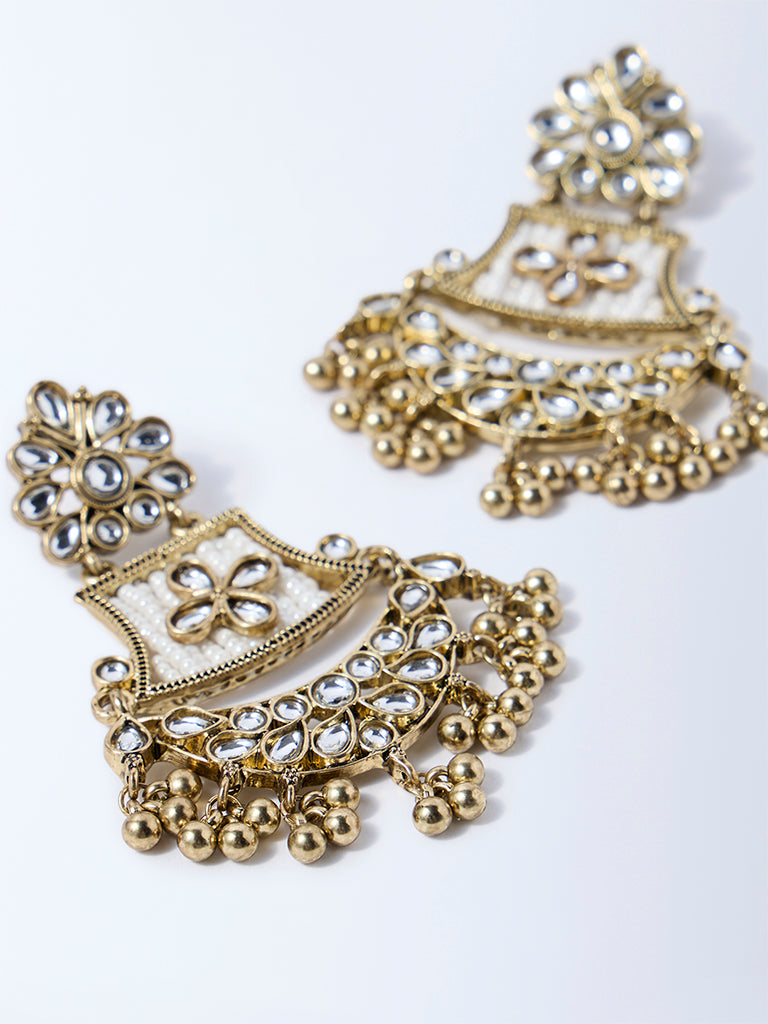 Westside Accessories Gold Polki and Pearlescent Jhumka Earrings