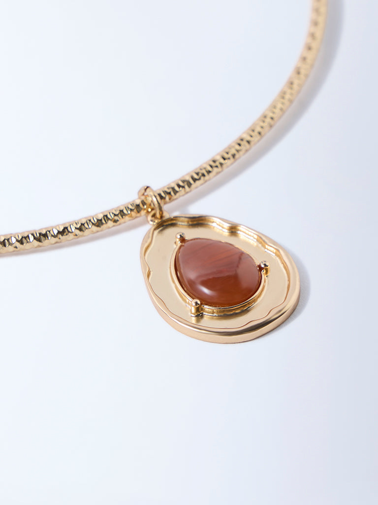 Westside Accessories Gold and Amber Resin Pendant Choker Necklace