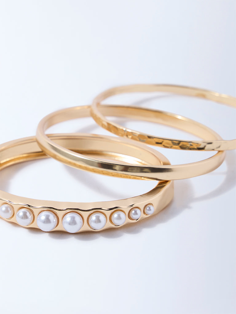 Westside Accessories Gold Pearlescent Cuff and Bangles - Pack of 3