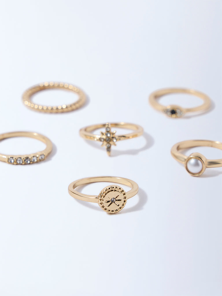 Westside Accessories Gold Celestial Assorted Charm Rings - Pack of 6