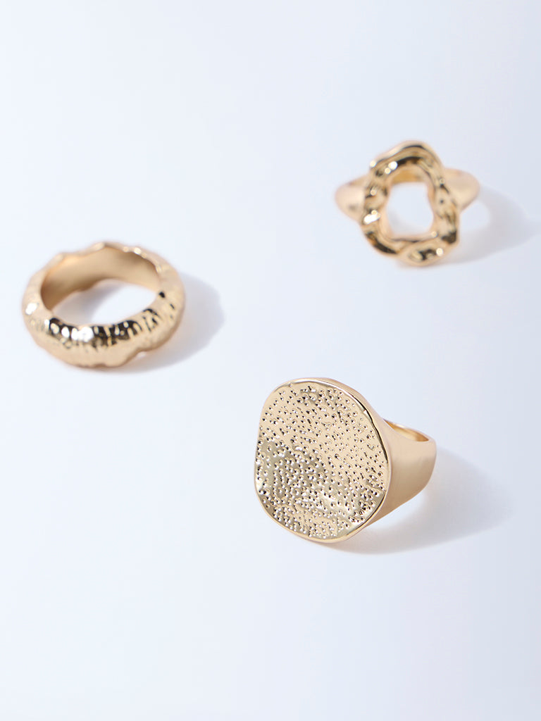 Westside Accessories Gold Textured Statement Rings - Pack of 3