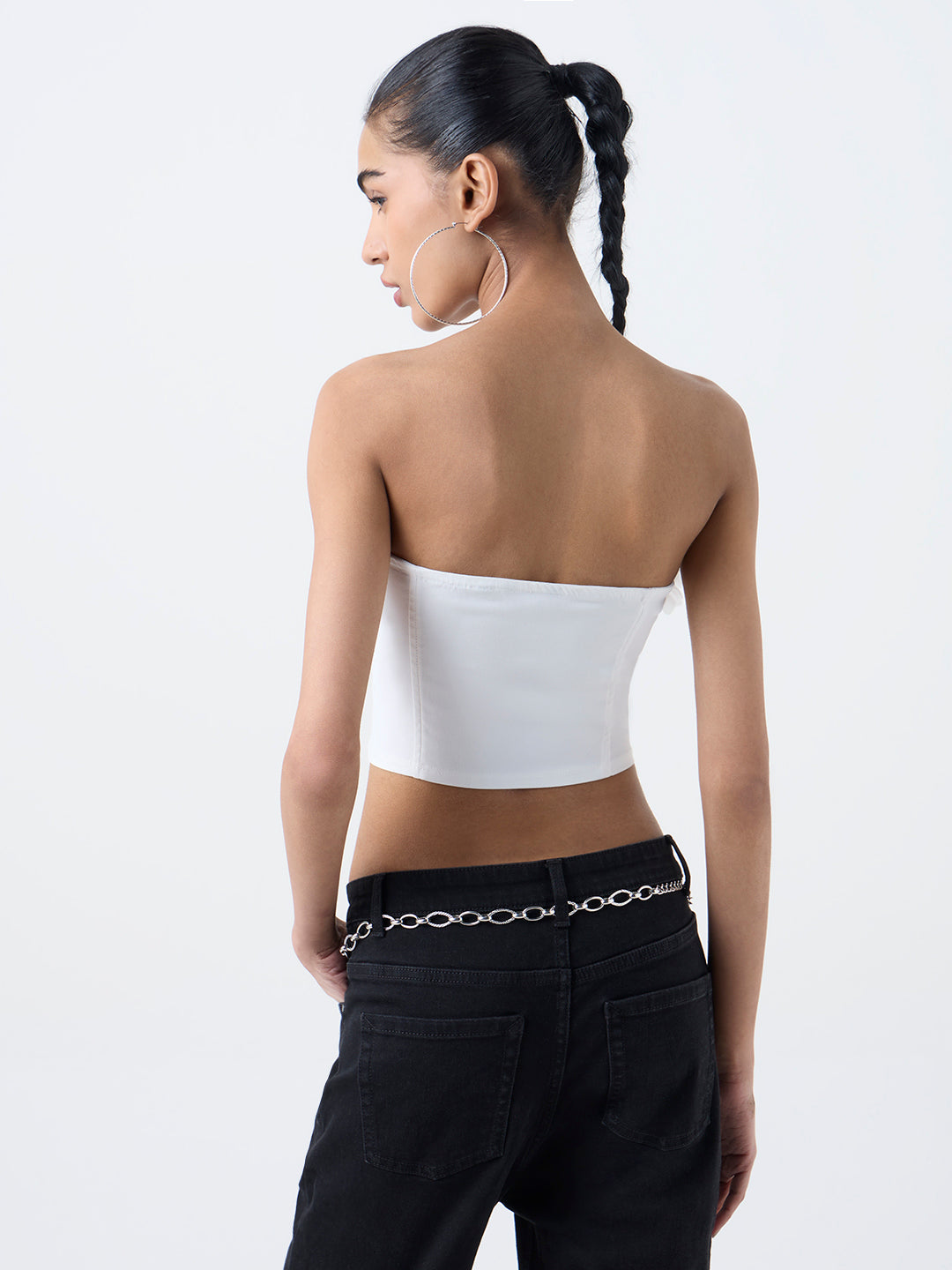 Nuon White Floral Detailed Tube Top