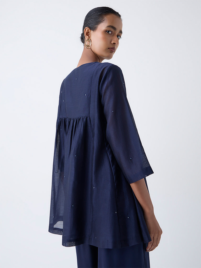 Zuba Indigo Mirror Embroidered Cotton-Blend Tunic with Inner
