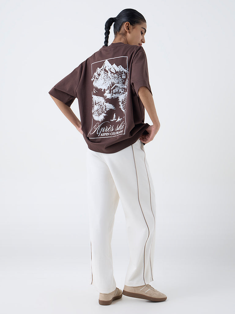 Studiofit Dark Brown Nature-Inspired Cotton T-Shirt