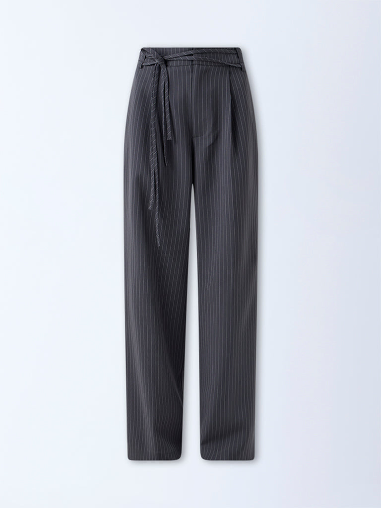 Wardrobe Grey Pinstriped High-Rise Trousers
