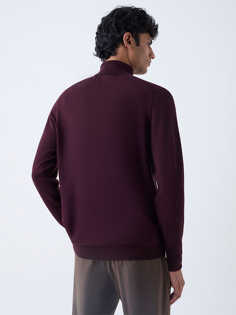 WES Formals Wine Slim-Fit Turtleneck Sweater