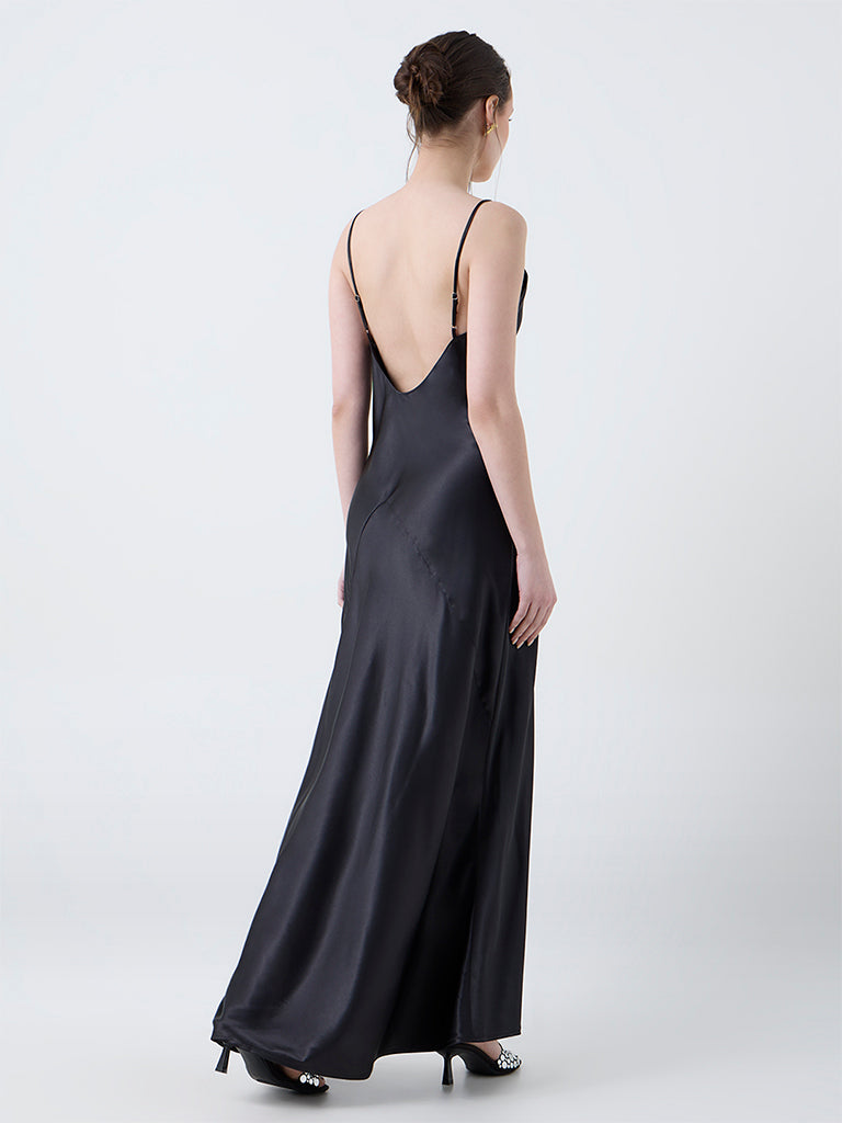 Wunderlove Black Satin Slip Dress