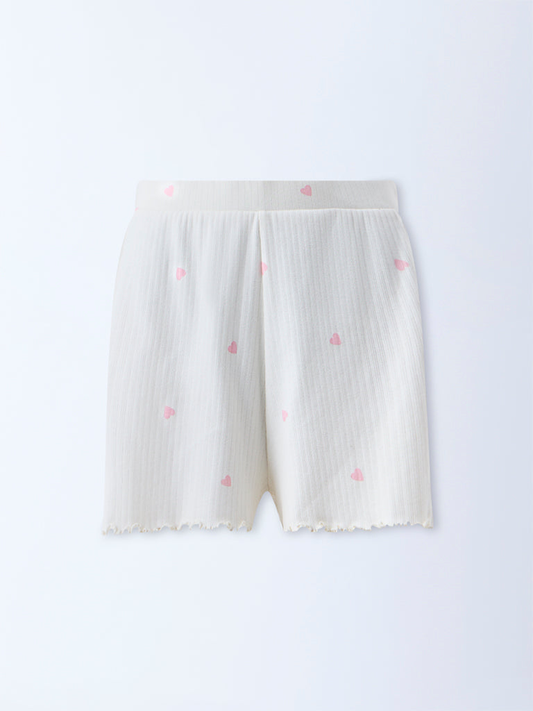 Superstar White Heart-Printed High-Rise Cotton-Blend Shorts