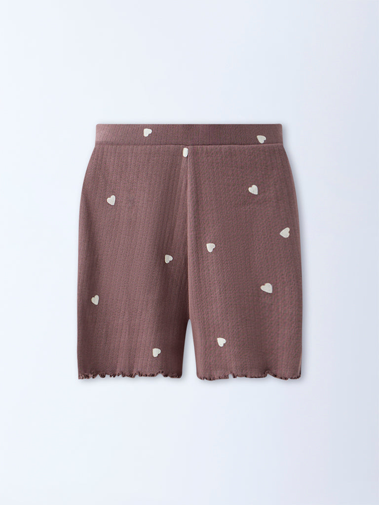 Superstar Brown Heart-Printed High-Rise Cotton-Blend Shorts