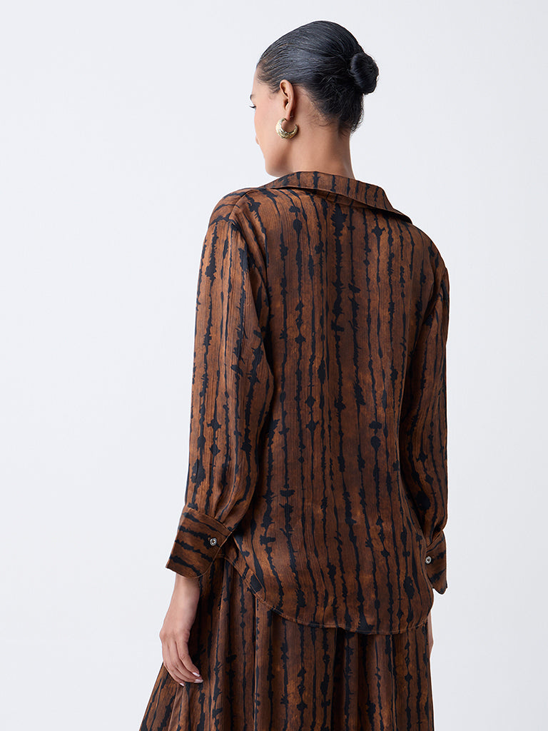 Wardrobe Brown Abstract Design Shirt