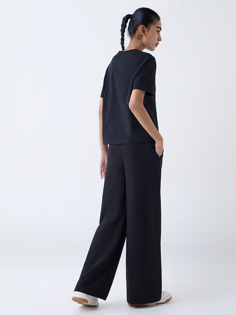 Studiofit Black Solid High-Rise Track Pants