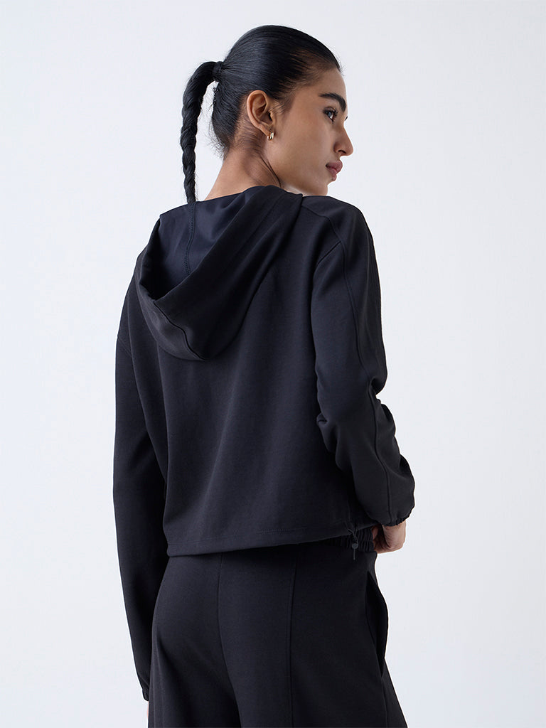 Studiofit Black Solid Hooded Jacket