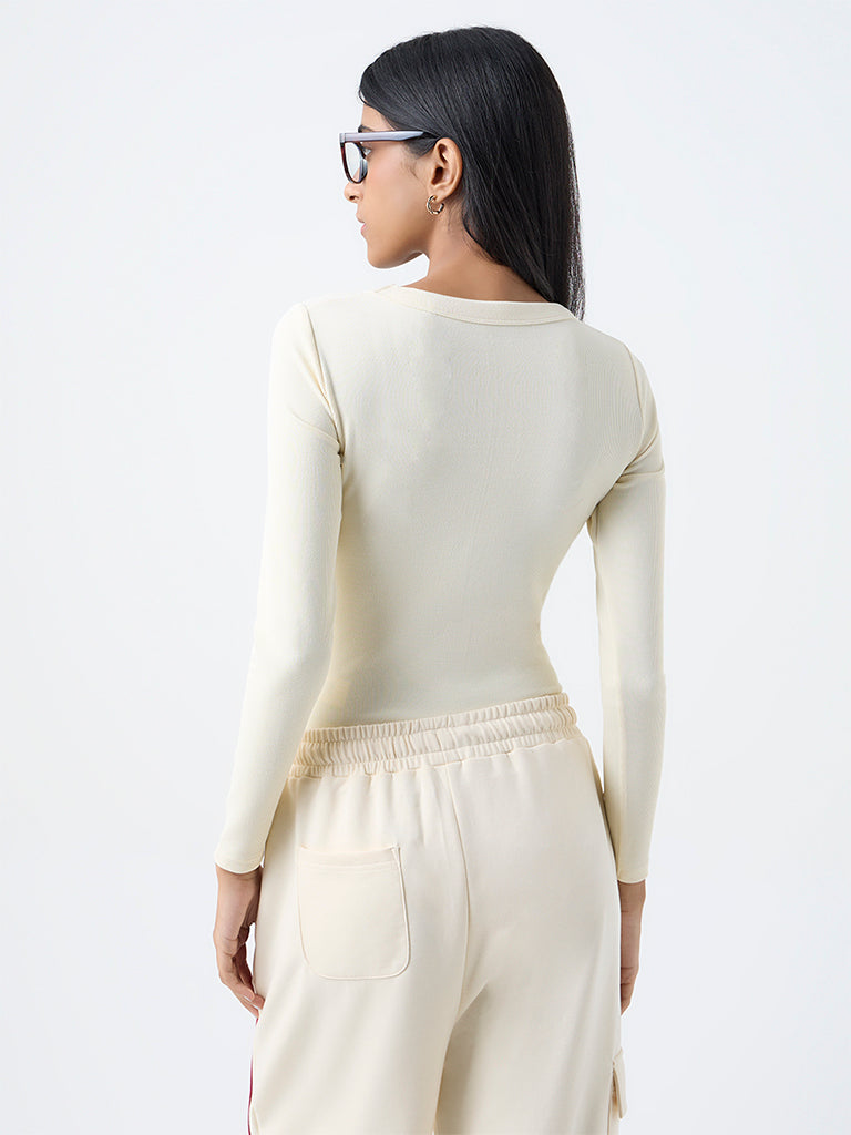 Studiofit Light Yellow Ribbed-Textured Bodysuit