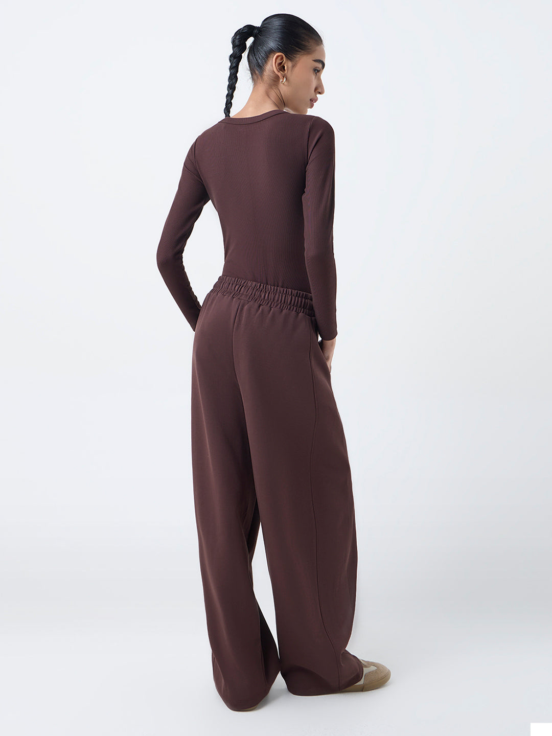 Studiofit Dark Brown Ribbed-Textured Bodysuit