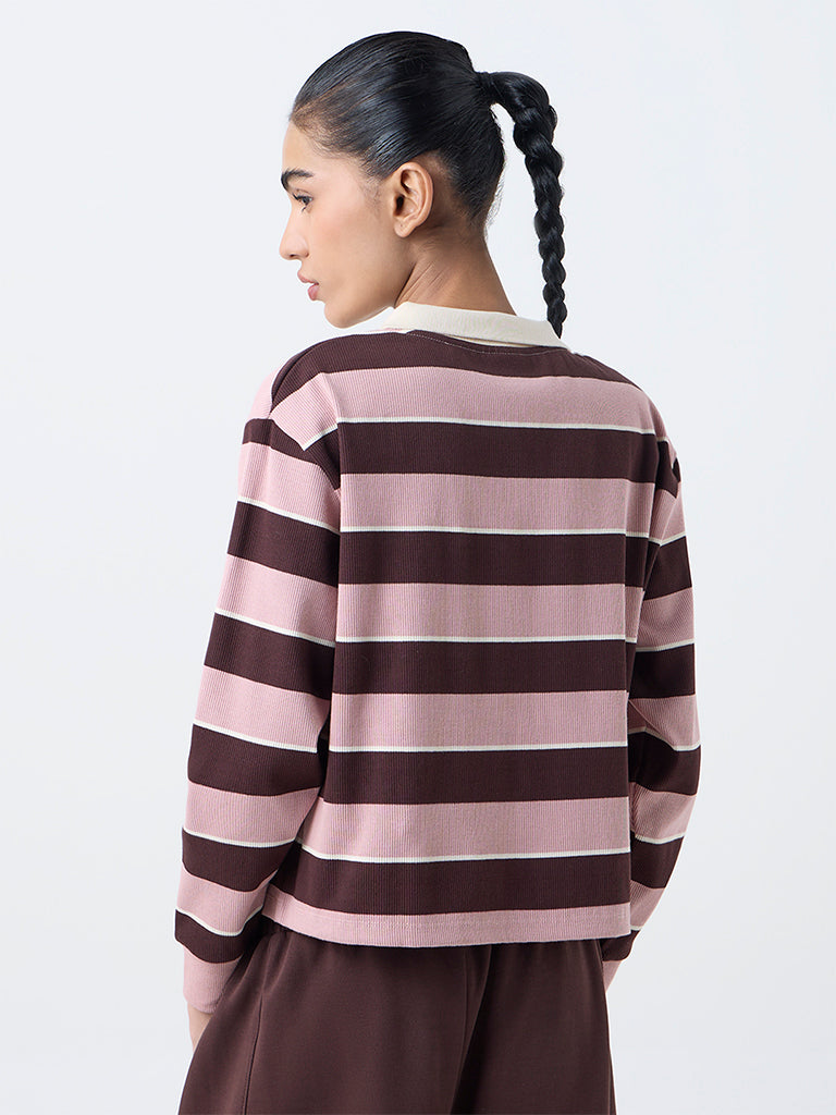 Studiofit Pink Striped Cotton-Blend T-Shirt