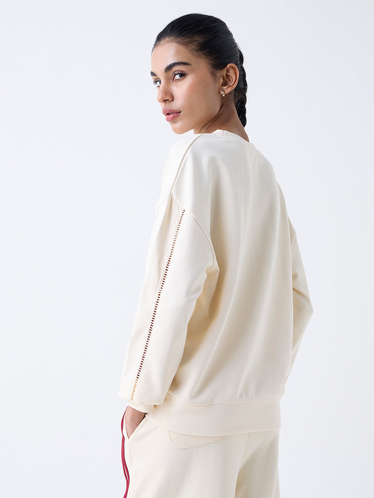 Studiofit Cream Solid Sweatshirt