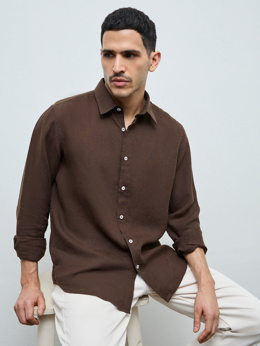 Buy Ascot Formals Dark Brown Relaxed-Fit Linen Shirt from Westside Buy Ascot Formals Dark Brown Relaxed-Fit Linen Shirt from Westside