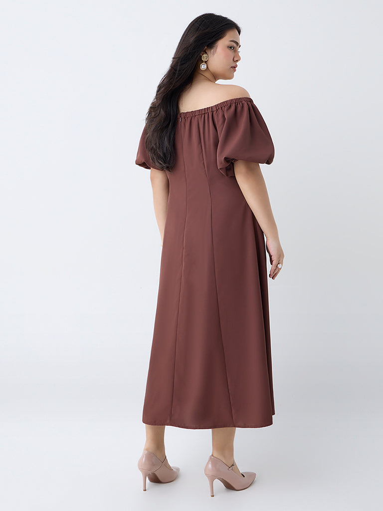 Gia Brown Solid Off-Shoulder Dress