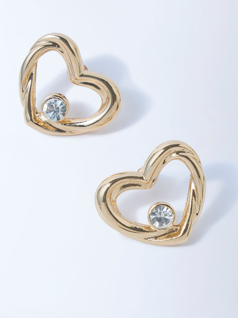 Westside Accessories Gold Stone-Detail Heart Stud Earrings