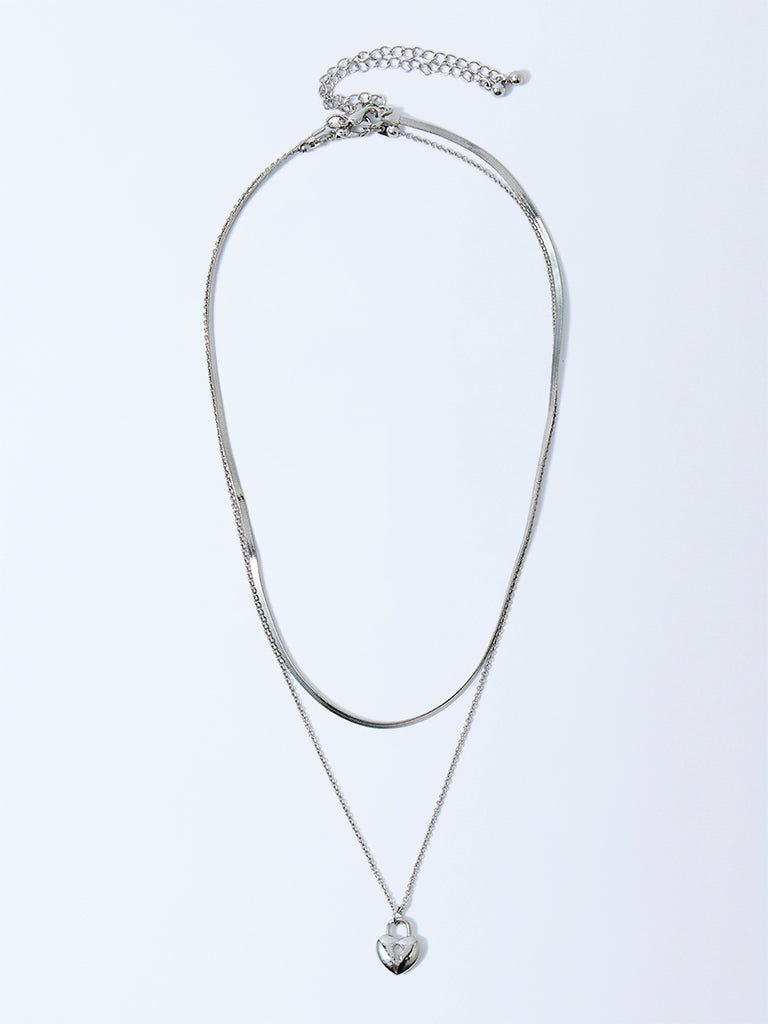 Buy Westside Accessories Silver Heart and Textured Chain Necklace