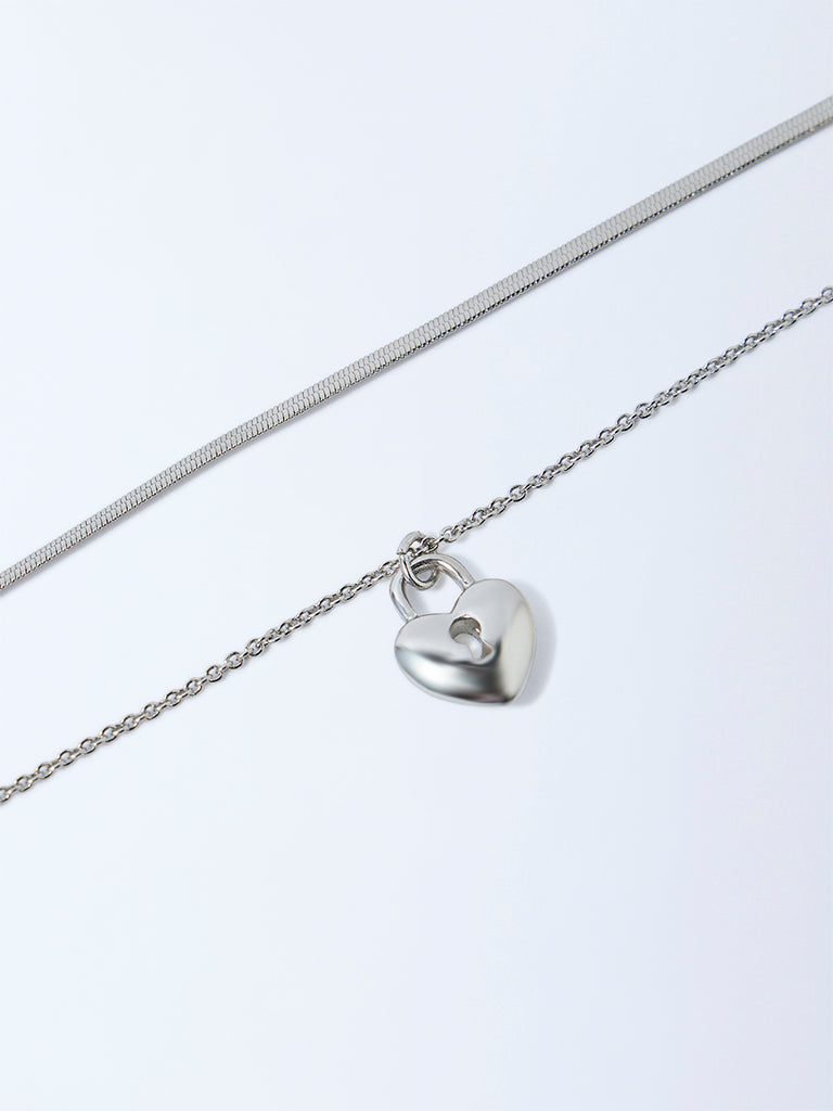 Westside Accessories Silver Heart and Textured Chain Necklace