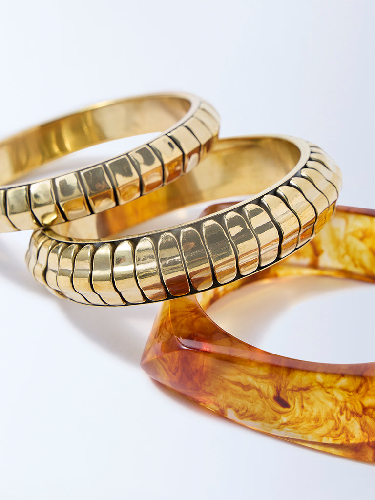 Westside Accessories Gold and Amber Chunky Stack Bangles - Pack of 3
