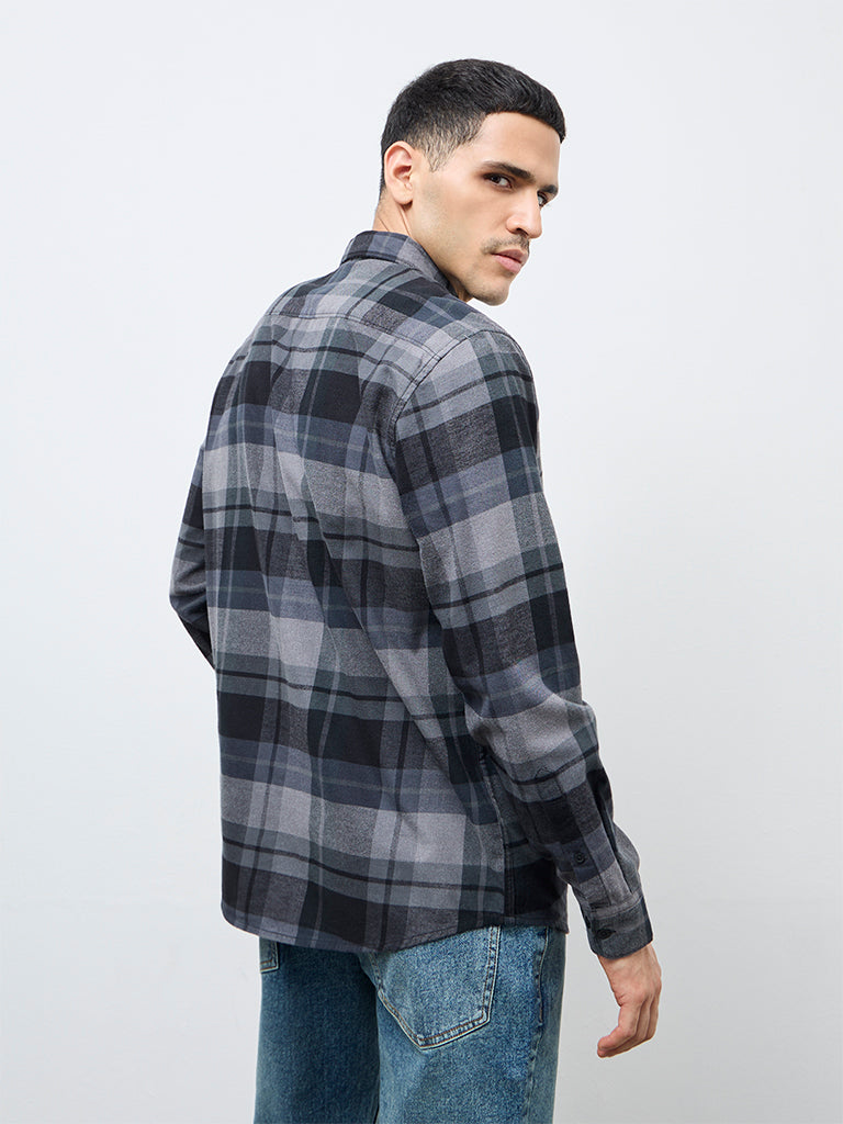 WES Casuals Black Check Relaxed-Fit Cotton Shirt
