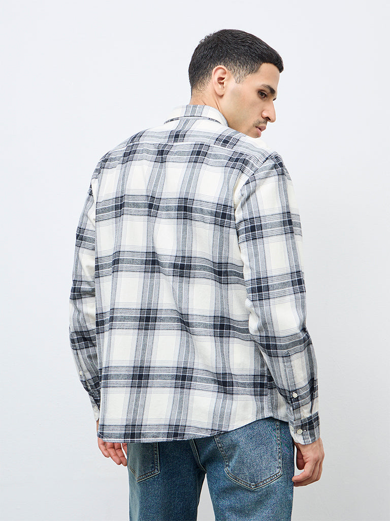 WES Casuals Cream Check Relaxed Fit Cotton Shirt