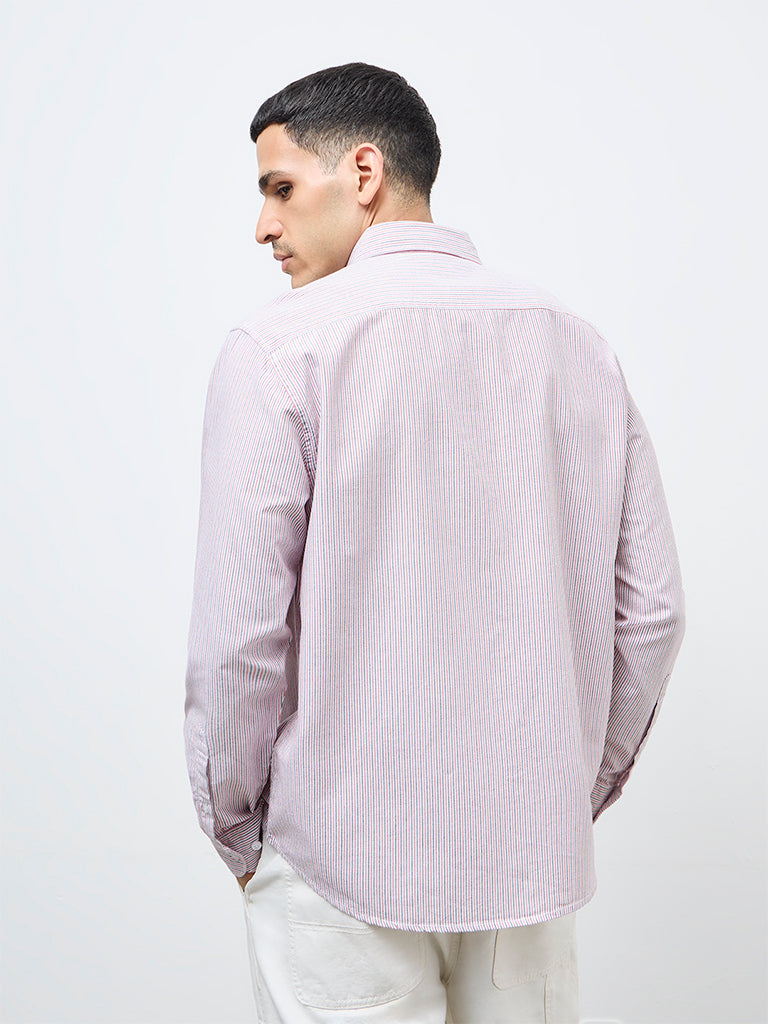 WES Casuals White Striped Relaxed Fit Cotton Shirt