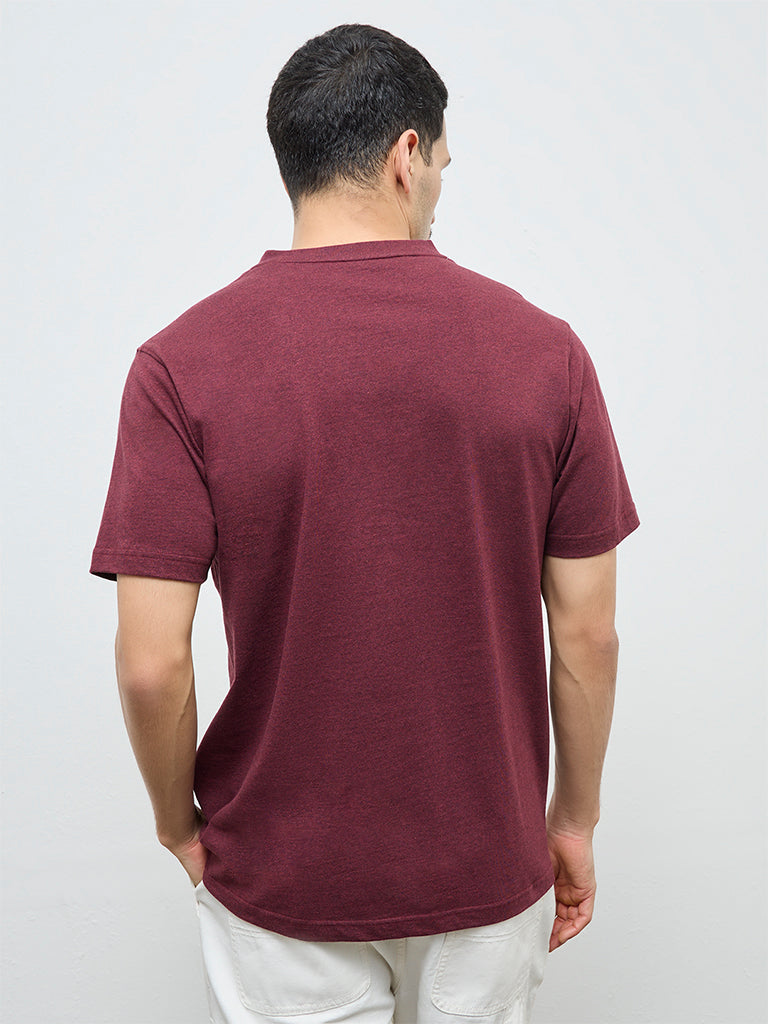 WES Casuals Wine Slim-Fit Cotton T-Shirt