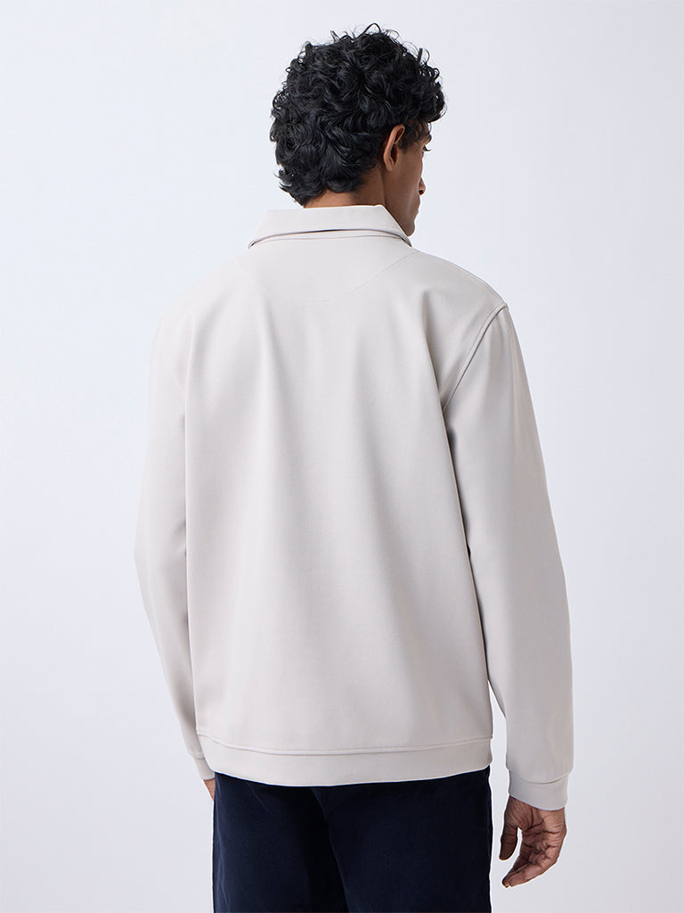 WES Casuals Beige Relaxed-Fit Quarter-Zip Sweatshirt