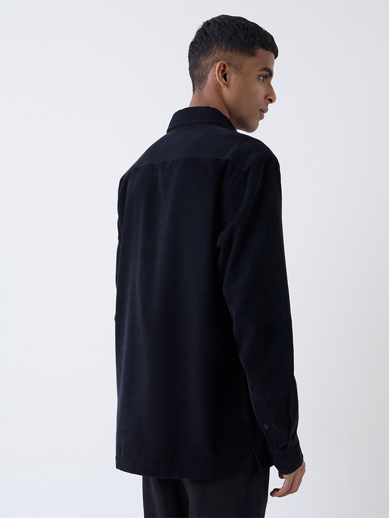 ETA Black Embroidered Relaxed-Fit Cotton Shirt
