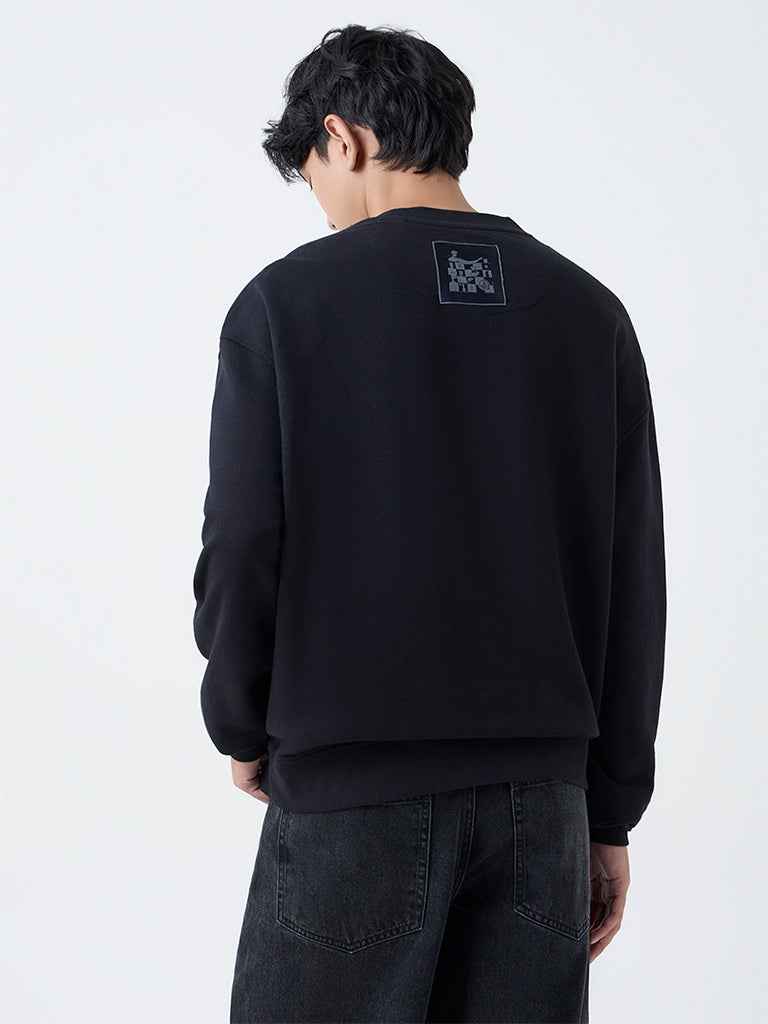 Nuon Black Text Design Relaxed-Fit Cotton Sweatshirt