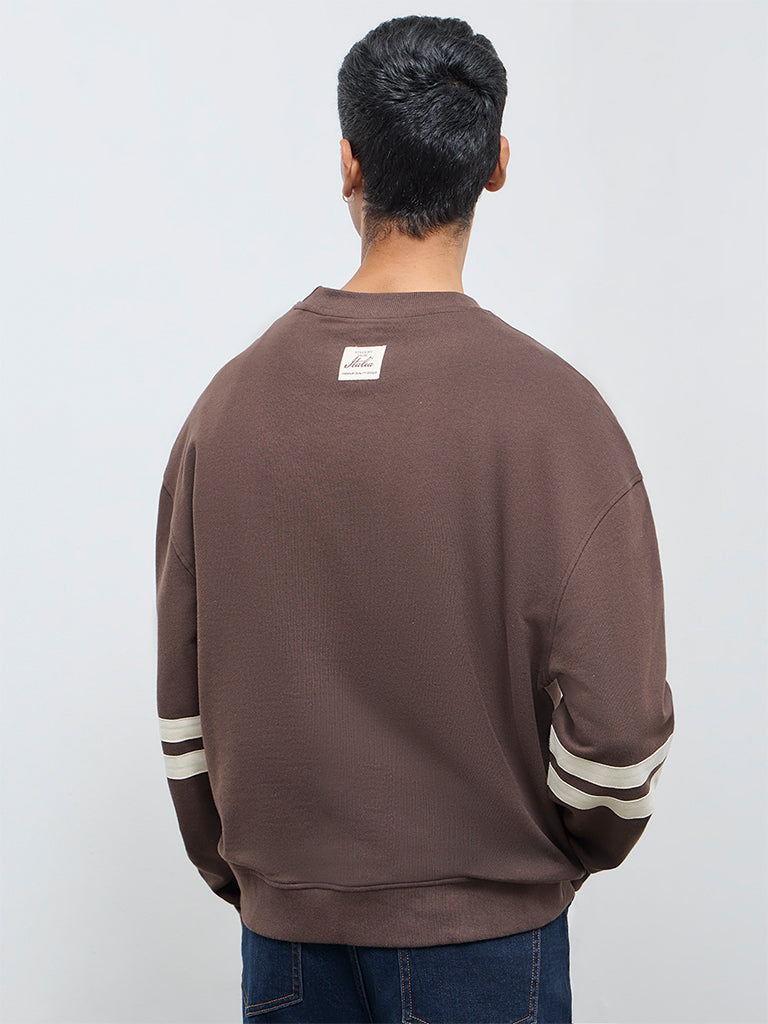Nuon Dark Brown Text Design Cotton Sweatshirt