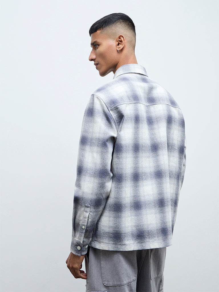 Nuon Grey Checkered Relaxed-Fit Cotton Shirt