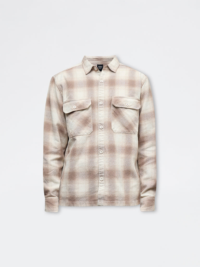 Nuon Off-White Checks Printed Relaxed-Fit Cotton Shirt