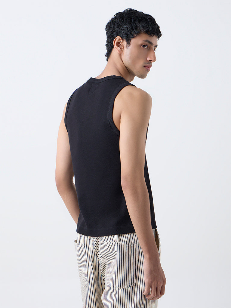 Nuon Black Ribbed Slim-Fit Cotton-Blend T-Shirt