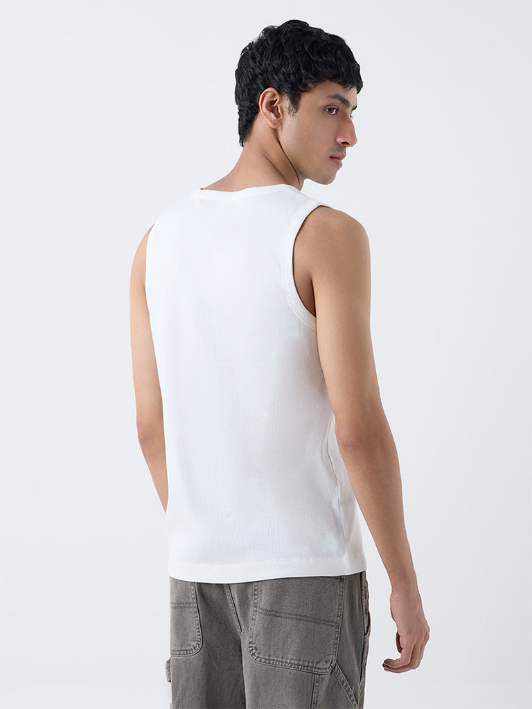 Nuon White Ribbed Slim-Fit Cotton-Blend T-Shirt
