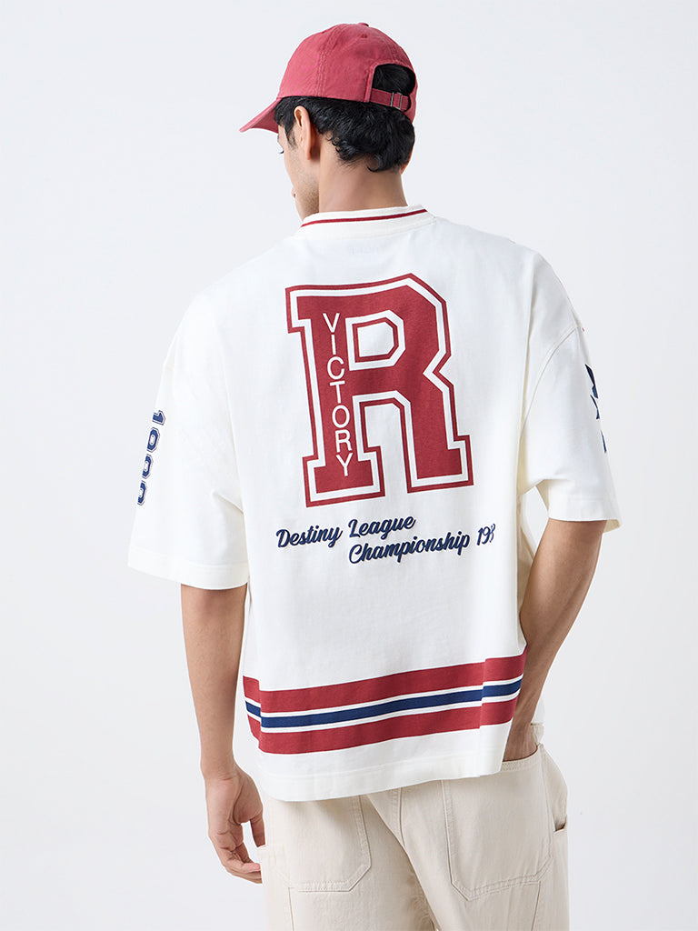 Nuon Red Printed Relaxed-Fit Cotton T-Shirt